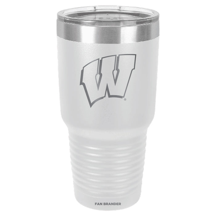Fan Brander 30oz Stainless Steel Tumbler with Wisconsin Badgers Etched Primary Logo