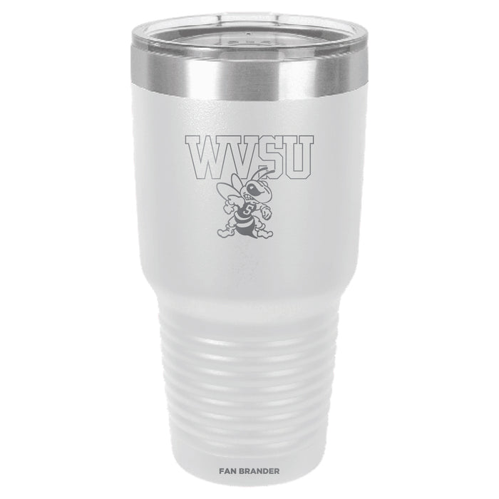 Fan Brander 30oz Stainless Steel Tumbler with West Virginia State Univ Yellow Jackets Etched Primary Logo