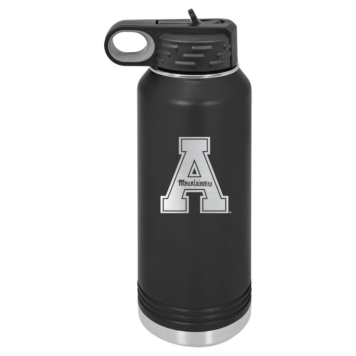 32oz Black Stainless Steel Water Bottle with Appalachian State Mountaineers Primary Logo