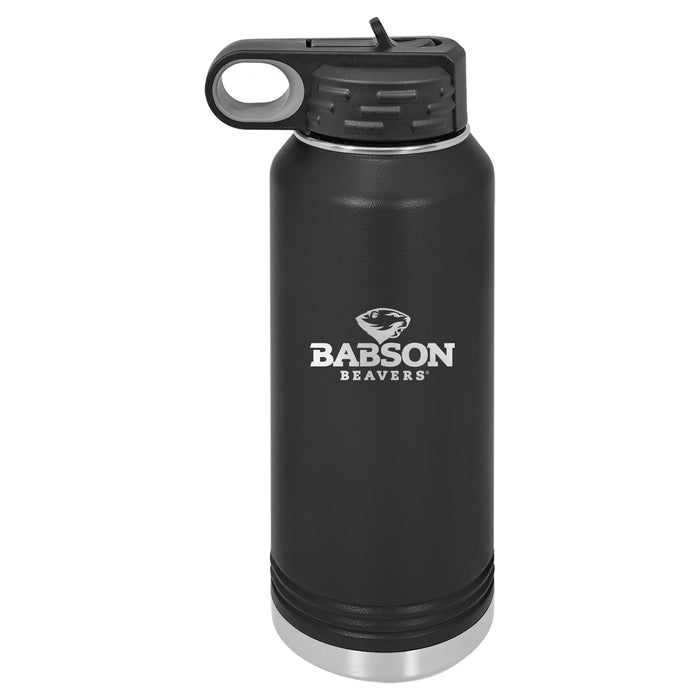 32oz Black Stainless Steel Water Bottle with Babson University Primary Logo