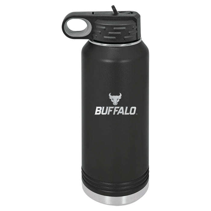 32oz Black Stainless Steel Water Bottle with Buffalo Bulls Primary Logo