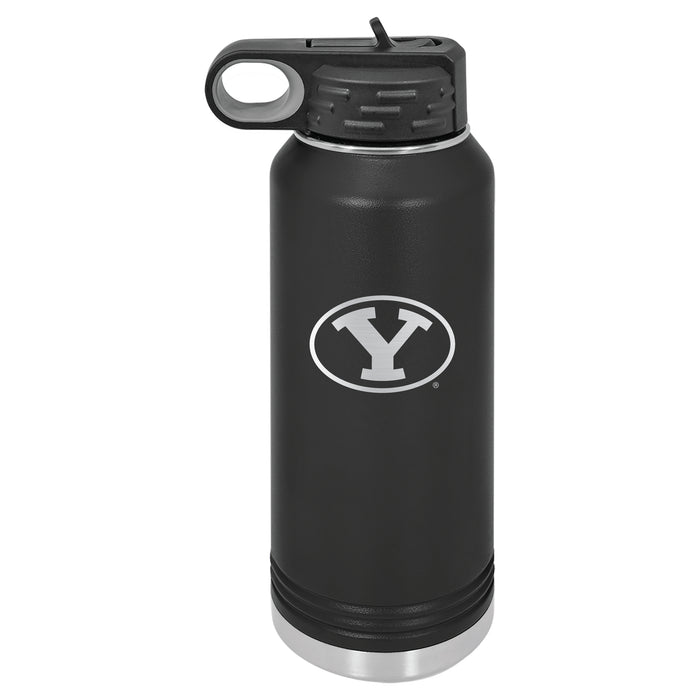 32oz Black Stainless Steel Water Bottle with Brigham Young Cougars Primary Logo