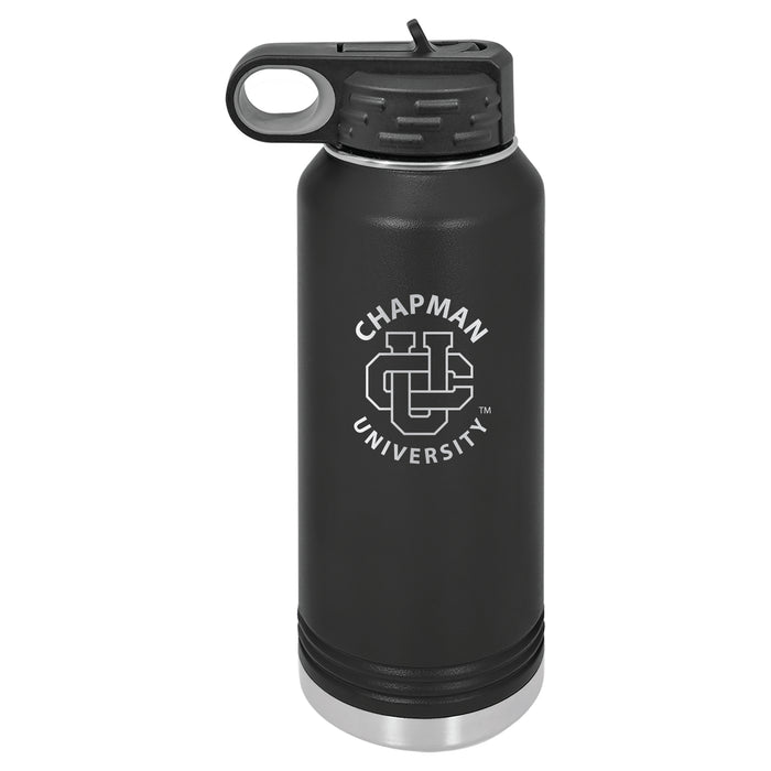 32oz Black Stainless Steel Water Bottle with Chapman Univ Panthers Primary Logo
