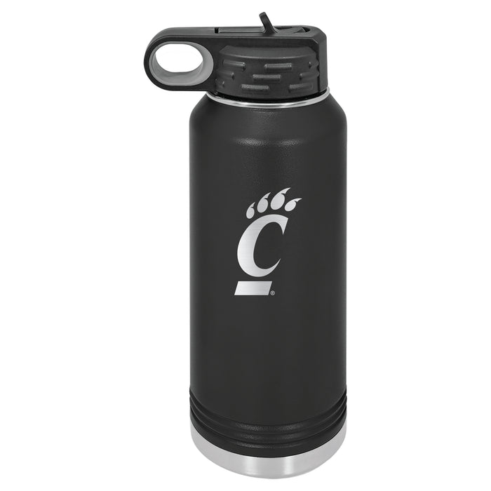 32oz Black Stainless Steel Water Bottle with Cincinnati Bearcats Primary Logo