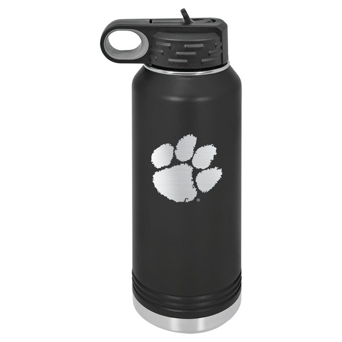 32oz Black Stainless Steel Water Bottle with Clemson Tigers Primary Logo