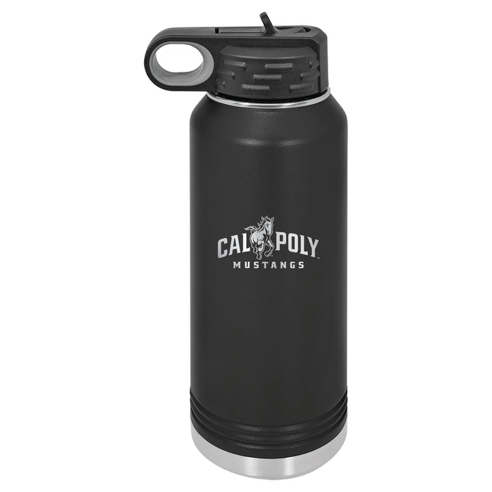 32oz Black Stainless Steel Water Bottle with Cal Poly Mustangs Primary Logo