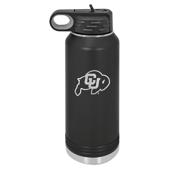 32oz Black Stainless Steel Water Bottle with Colorado Buffaloes Primary Logo