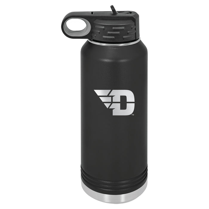 32oz Black Stainless Steel Water Bottle with Dayton Flyers Primary Logo