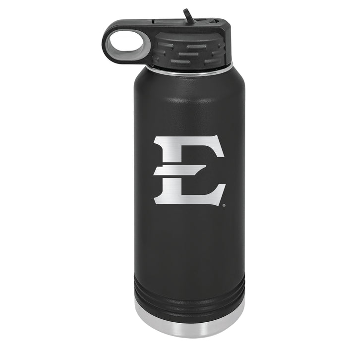 32oz Black Stainless Steel Water Bottle with Eastern Tennessee State Buccaneers Primary Logo
