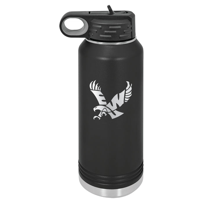 32oz Black Stainless Steel Water Bottle with Eastern Washington Eagles Primary Logo