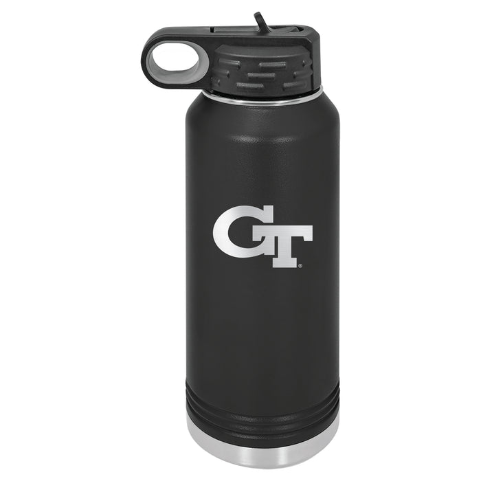 32oz Black Stainless Steel Water Bottle with Georgia Tech Yellow Jackets Primary Logo
