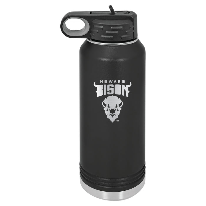 32oz Black Stainless Steel Water Bottle with Howard Bison Primary Logo