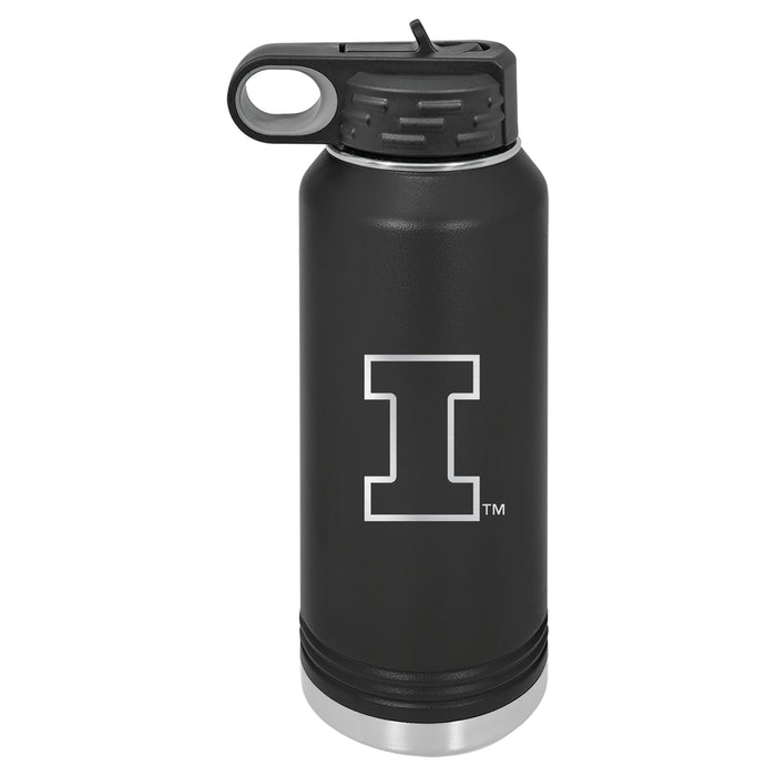 32oz Black Stainless Steel Water Bottle with Illinois Fighting Illini Primary Logo