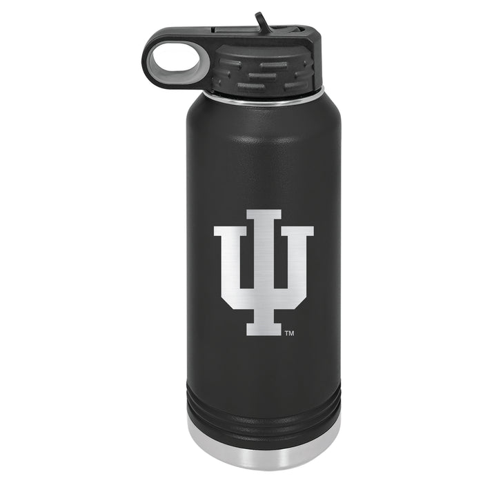 32oz Black Stainless Steel Water Bottle with Indiana Hoosiers Primary Logo
