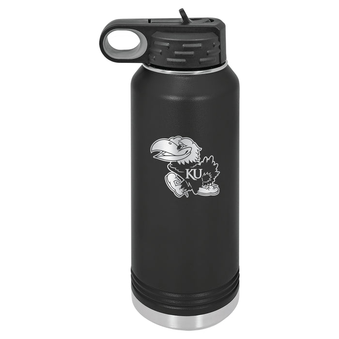 32oz Black Stainless Steel Water Bottle with Kansas Jayhawks Primary Logo