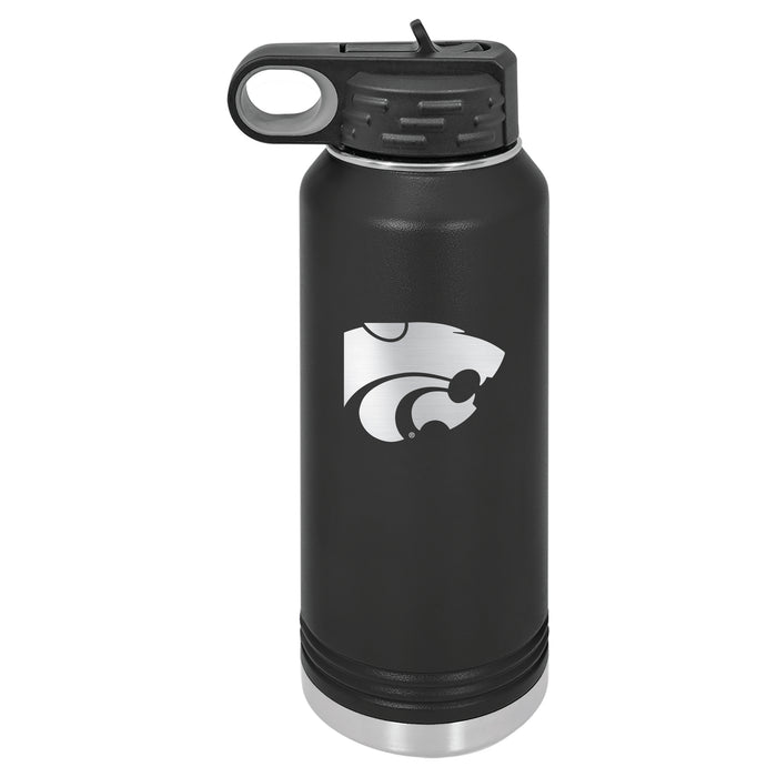 32oz Black Stainless Steel Water Bottle with Kansas State Wildcats Primary Logo