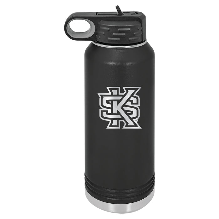 32oz Black Stainless Steel Water Bottle with Kennesaw State Owls Primary Logo
