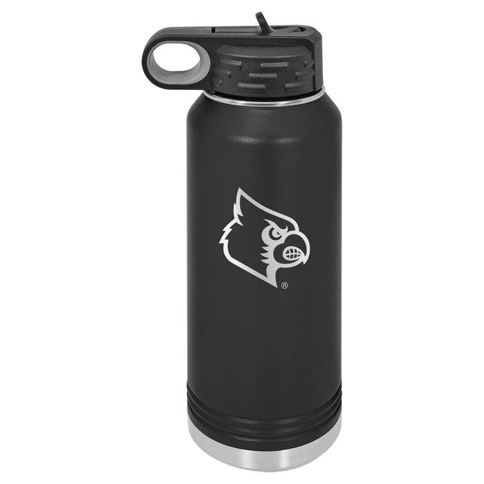 32oz Black Stainless Steel Water Bottle with Louisville Cardinals Primary Logo