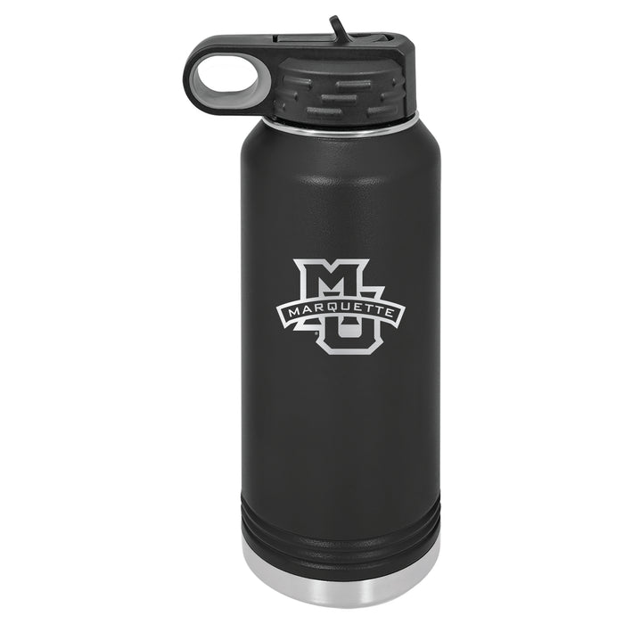 32oz Black Stainless Steel Water Bottle with Marquette Golden Eagles Primary Logo
