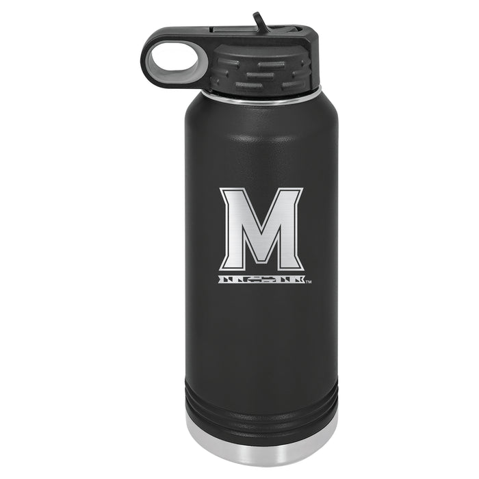 32oz Black Stainless Steel Water Bottle with Maryland Terrapins Primary Logo
