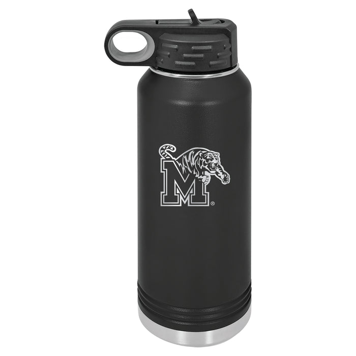 32oz Black Stainless Steel Water Bottle with Memphis Tigers Primary Logo