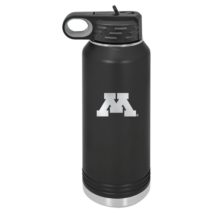 32oz Black Stainless Steel Water Bottle with Minnesota Golden Gophers Primary Logo
