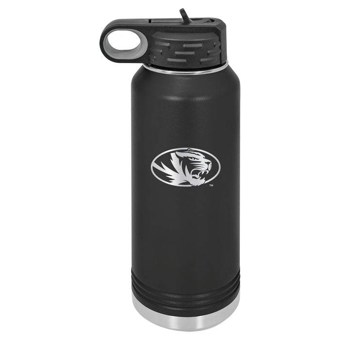 32oz Black Stainless Steel Water Bottle with Missouri Tigers Primary Logo