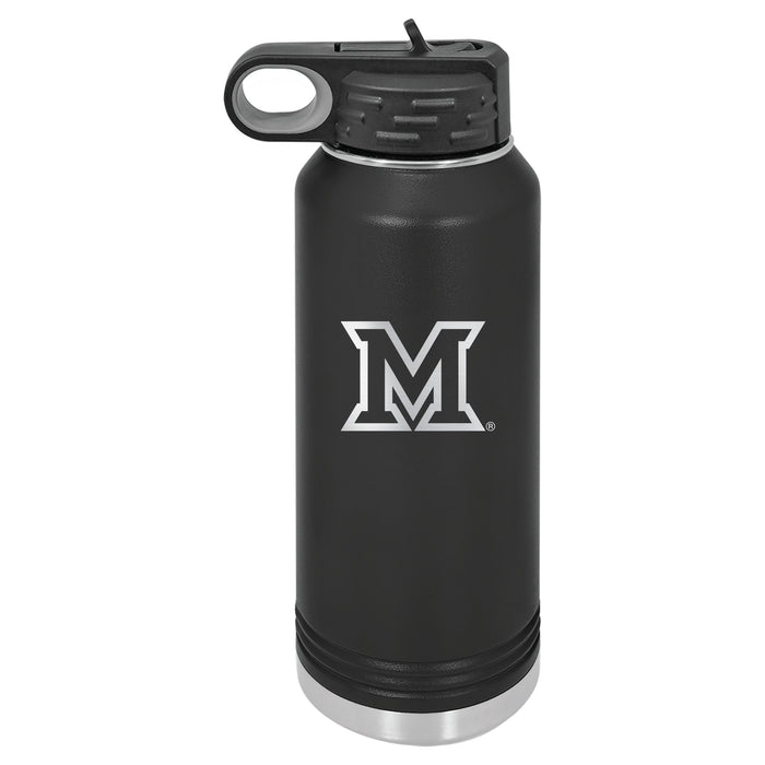 32oz Black Stainless Steel Water Bottle with Miami University RedHawks Primary Logo