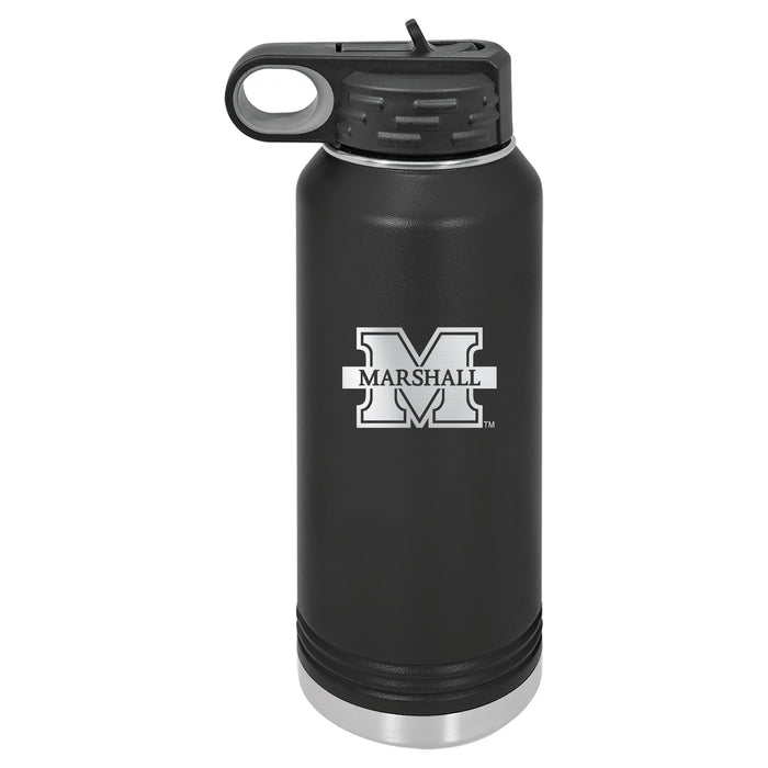 32oz Black Stainless Steel Water Bottle with Marshall Thundering Herd Primary Logo