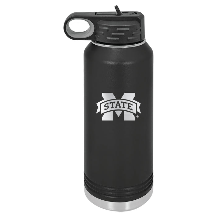 32oz Black Stainless Steel Water Bottle with Mississippi State Bulldogs Primary Logo