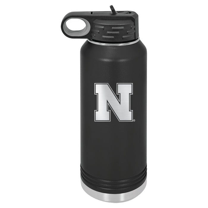 32oz Black Stainless Steel Water Bottle with Nebraska Cornhuskers Primary Logo