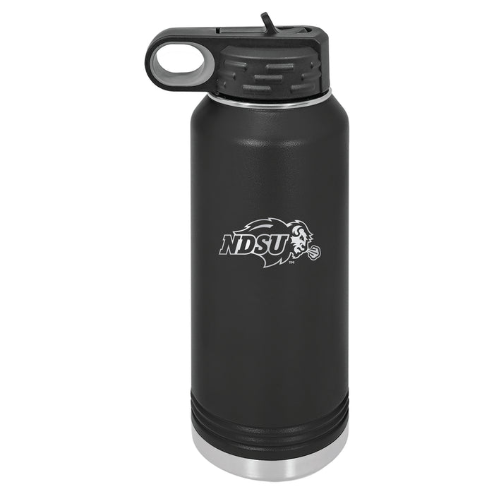 32oz Black Stainless Steel Water Bottle with North Dakota State Bison Primary Logo