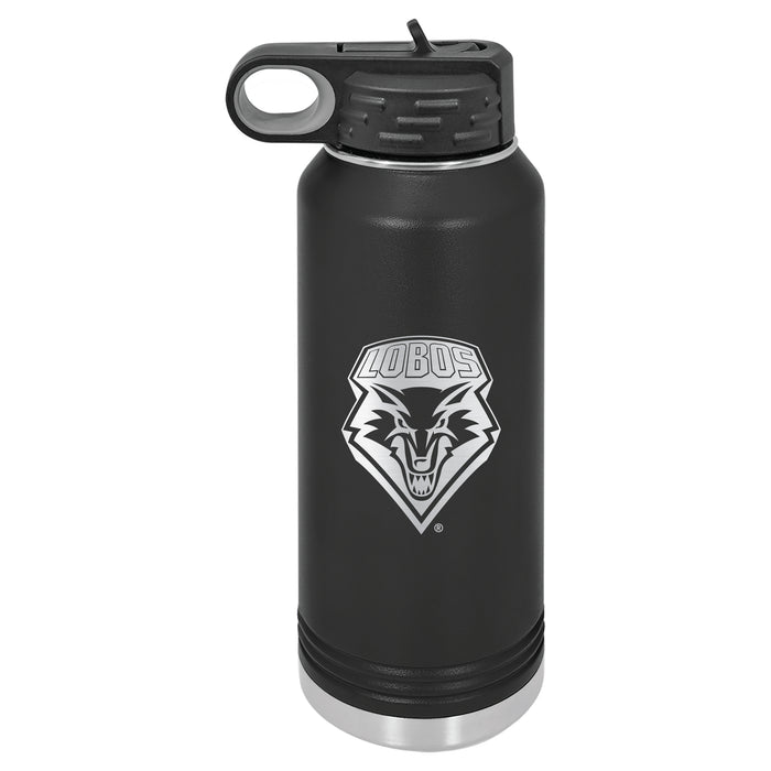 32oz Black Stainless Steel Water Bottle with New Mexico Lobos Primary Logo