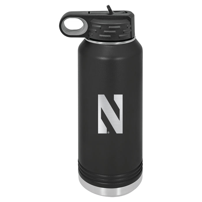 32oz Black Stainless Steel Water Bottle with Northwestern Wildcats Primary Logo