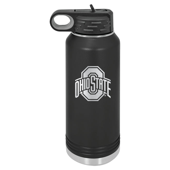 32oz Black Stainless Steel Water Bottle with Ohio State Buckeyes Primary Logo