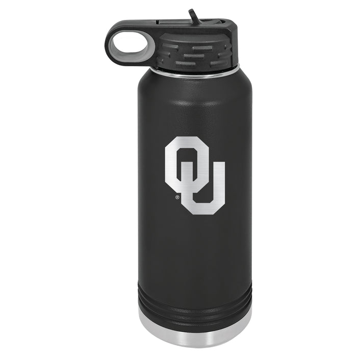 32oz Black Stainless Steel Water Bottle with Oklahoma Sooners Primary Logo