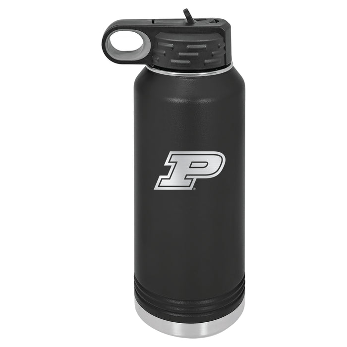 32oz Black Stainless Steel Water Bottle with Purdue Boilermakers Primary Logo