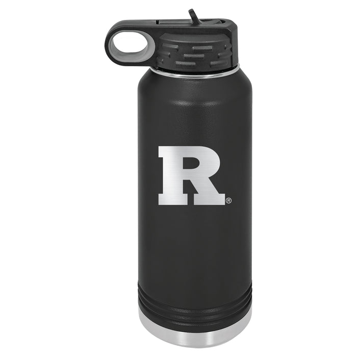 32oz Black Stainless Steel Water Bottle with Rutgers Scarlet Knights Primary Logo