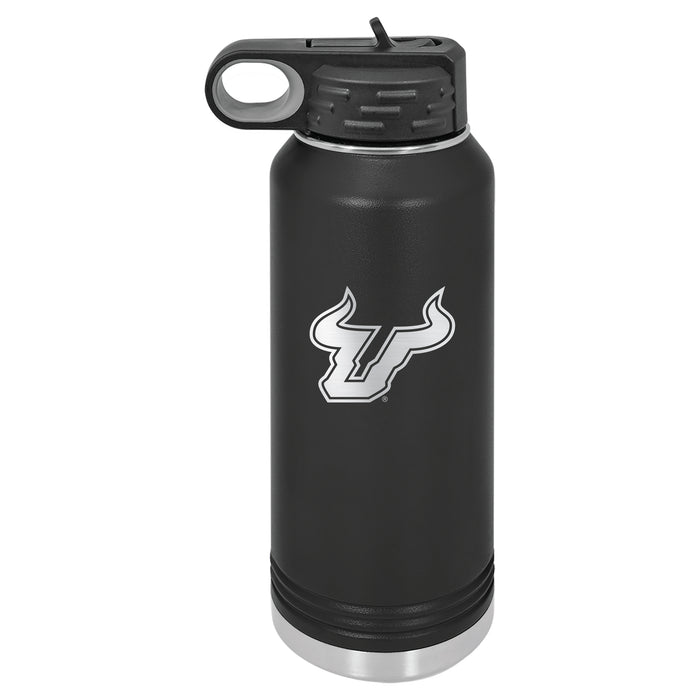 32oz Black Stainless Steel Water Bottle with South Florida Bulls Primary Logo
