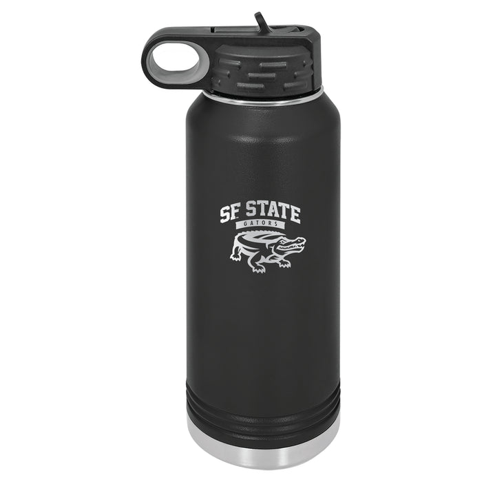 32oz Black Stainless Steel Water Bottle with San Francisco State U Gators Primary Logo