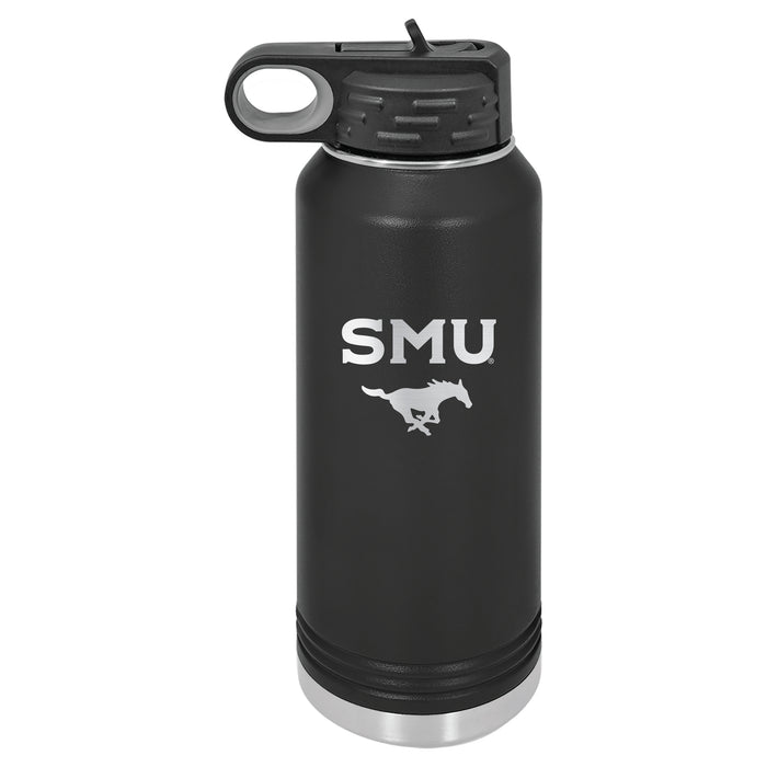32oz Black Stainless Steel Water Bottle with SMU Mustangs Primary Logo
