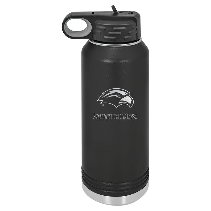 32oz Black Stainless Steel Water Bottle with Southern Mississippi Golden Eagles Primary Logo