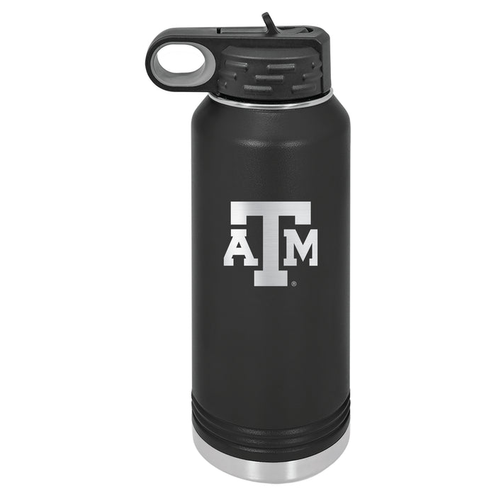 32oz Black Stainless Steel Water Bottle with Texas A&M Aggies Primary Logo