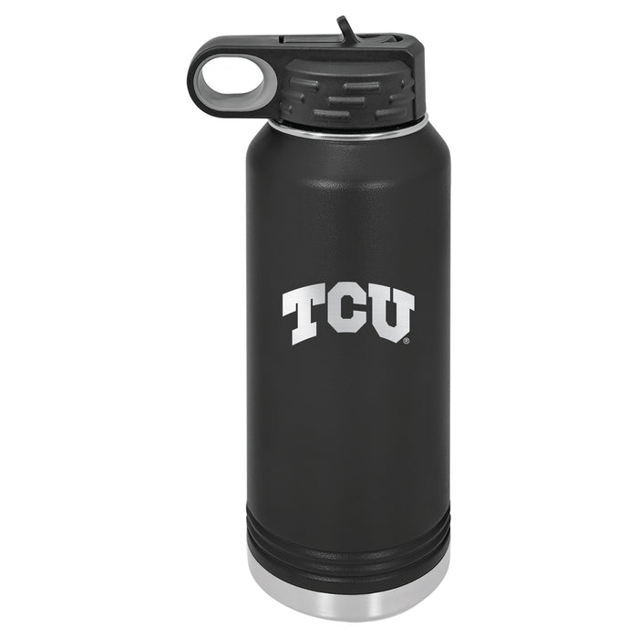 32oz Black Stainless Steel Water Bottle with Texas Christian University Horned Frogs Primary Logo