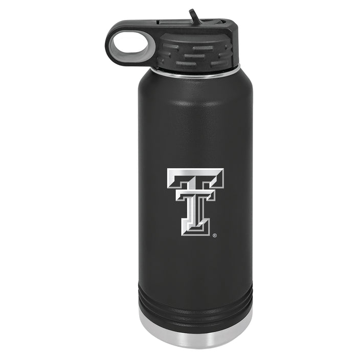 32oz Black Stainless Steel Water Bottle with Texas Tech Red Raiders Primary Logo
