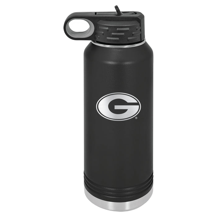 32oz Black Stainless Steel Water Bottle with Georgia Bulldogs Primary Logo
