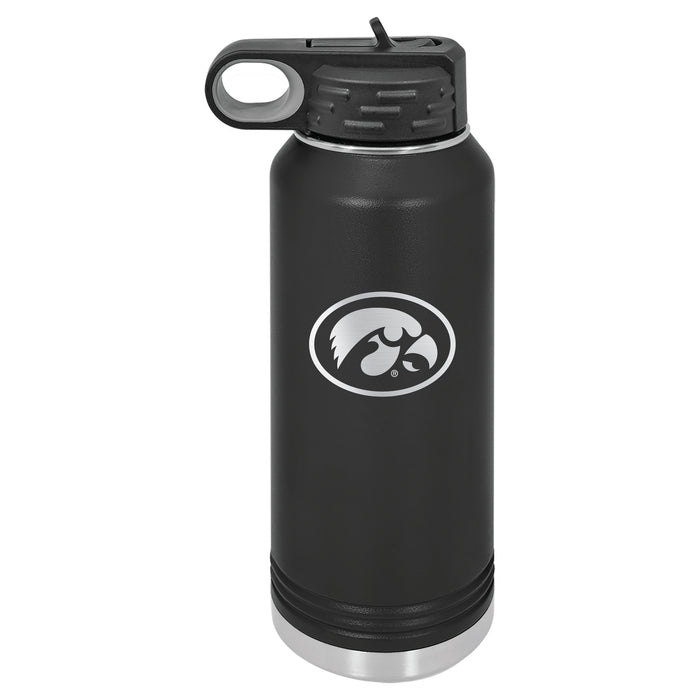 32oz Black Stainless Steel Water Bottle with Iowa Hawkeyes Primary Logo