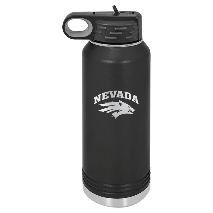32oz Black Stainless Steel Water Bottle with Nevada Wolf Pack Primary Logo
