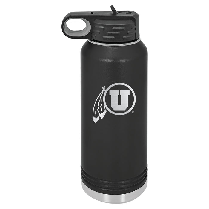 32oz Black Stainless Steel Water Bottle with Utah Utes Primary Logo