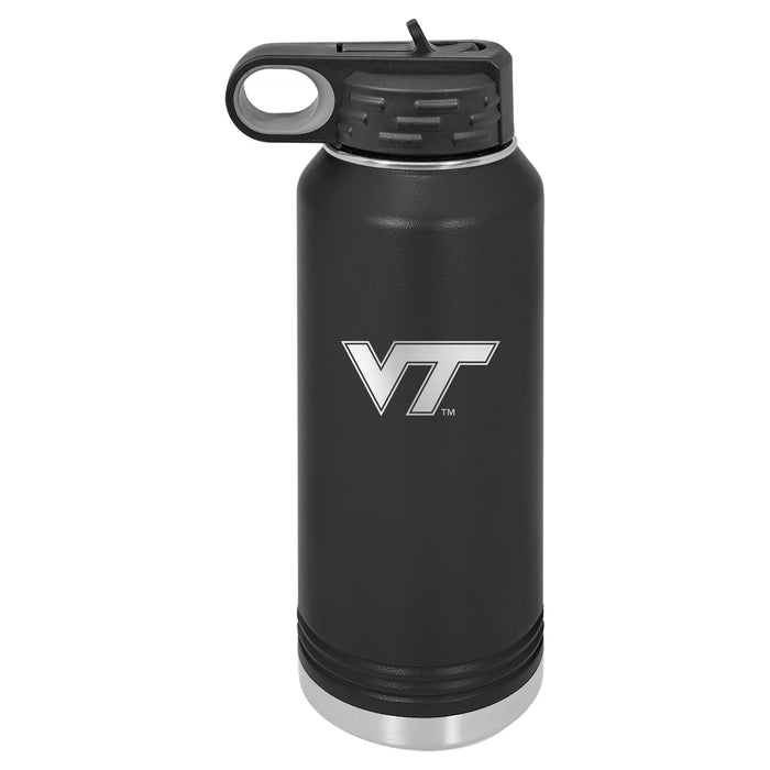 32oz Black Stainless Steel Water Bottle with Virginia Tech Hokies Primary Logo